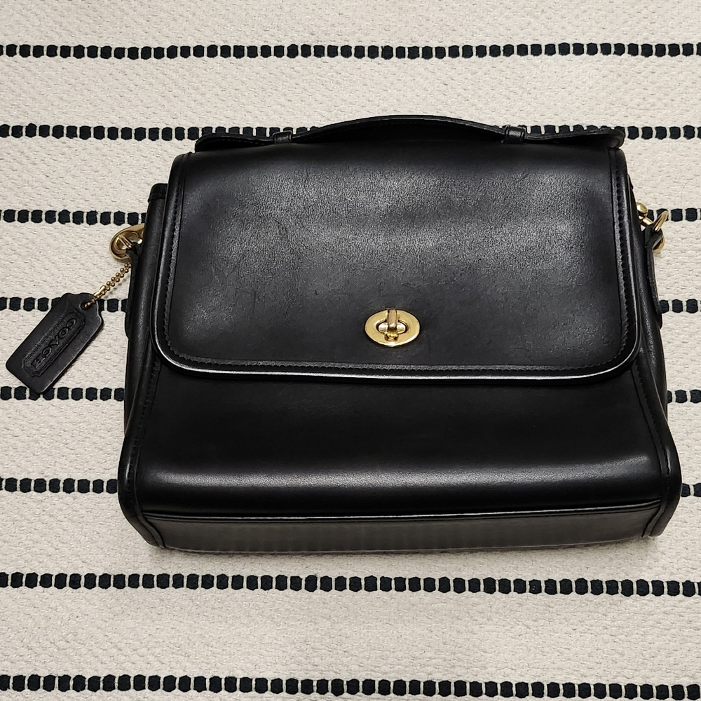 Vintage Coach Court Turnlock 9870 Leather Bag Black - Picture 2 of 13
